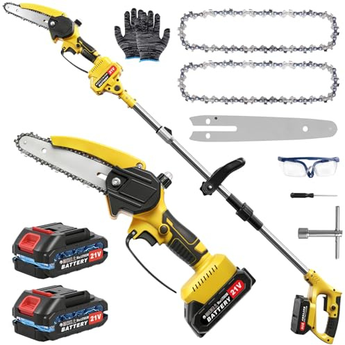 Worshow 2-in-1 Akku Hochentaster, 152-172cm KettensäGe und Elektro Hochentaster mit 2x2000mAh Akkus, BüRstenloser Motor, Elektro Hochentasters für Baumzweige, Holzschneiden