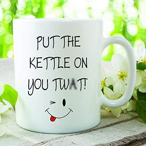 Funny Novelty Mug Put The Kettle On Mug Uncensored Joke Actual Swear Word Tw*t Printed Coffee Tea Rude Funny Work Office Cup Secret Santa Gift Birthday WSDMUG48