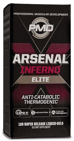 PMD Sports Arsenal X Inferno Superior Fast-Acting Liquid Gel Thermogenic Dietary Supplement - Fat Burner and Muscle Maintenance - Increase Metabolism and Energy Booster - 120 Liquid Gels