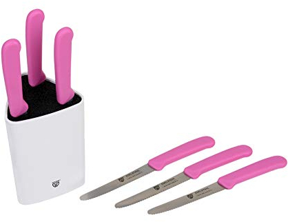 Gräwe Petit bloc à couteaux universel avec 6 couteaux de petit-déjeuner Bloc à couteaux avec 7 couteaux rose bonbon