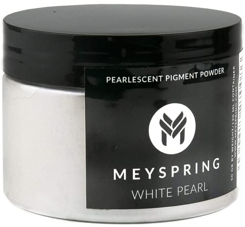 MEYSPRING Weißes Glimmerpulver für Harz, perlweißes Epoxid-Pigment, 50 g | Weißes Epoxidharz-Farbpigment für Harzkunst, Ozeanwellen, Flusstische, Untersetzer und Holzbearbeitung