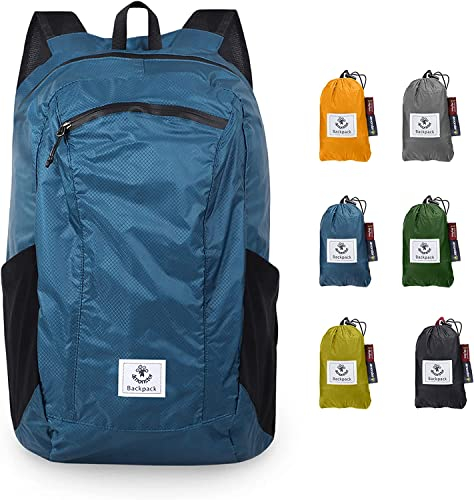 4Monster Faltbarer Rucksack Ultra Leicht, Unisex Tagesrucksack Outdoor, Wasserdichter Wanderrucksack für Camping Wandern Reisen Sport Klettern Radfahren (Blau, 24L)