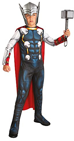 RUBIE'S Avengers Officiel - Déguisement Classique Thor Enfant - Taille XL - 9-10 ans - 129 à 140 cm - Costume Combinaison Blanche et Bleue et Casque - Pour Halloween, Carnaval - Idée Cadeau de Noël