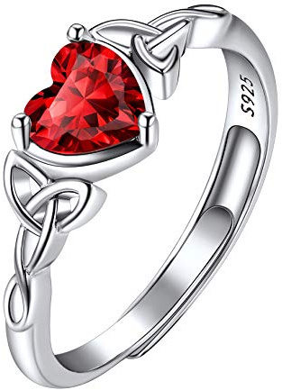 Suplight Keltischer Damen Verstellbarer Ring 925 Sterlingsilber Herzförmiger Zirkonia Geburtsstein Verlobungsring Eheringe Trauringe Hochzeitsringe Schmuck tolles Geschenk für Frauen Mädchen