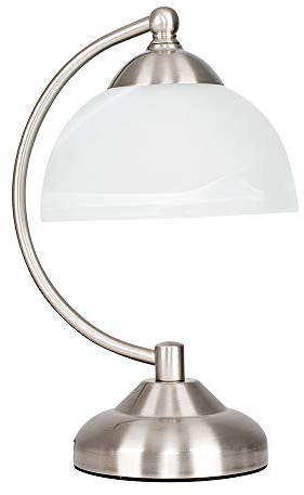 MiniSun | Curved Brushed Chrome & Frosted Glass Bedside Table Lamp | Table Lamps & Home Improvements Essential
