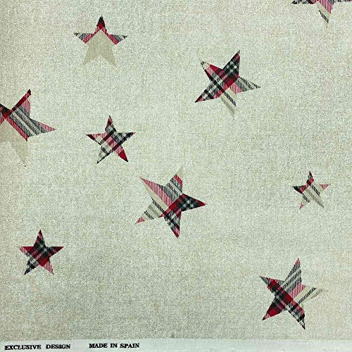 Kt KILOtela - Canvas Dekostoff, Home-Accessoires, Weihnachtsdekoration, Tischdecken, Kissen, Vorhänge, Taschen, 100 cm Länge x 280 cm Breite, Sterne, Rot, Schwarz, Beige ─ 1 Meter