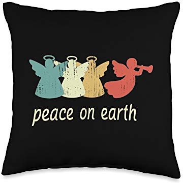 Angels Trumpet Peace on Earth Vintage Christmas 1970s Style Throw Pillow
