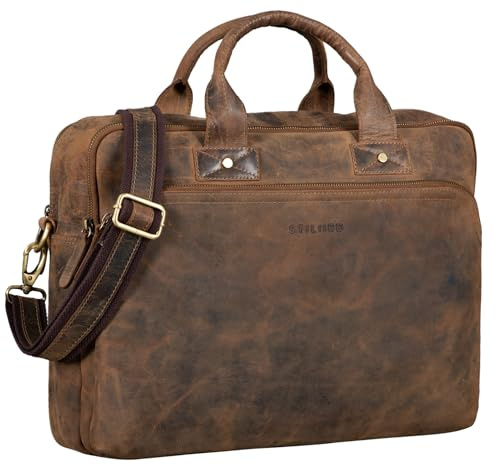 STILORD große Ledertasche braun - XL Aktentasche für Herren - Business-Tasche mit 15.6 Zoll Laptopfach - Vintage Umhängetasche Hector