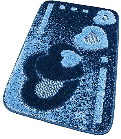 emmevi Teppich für Badezimmer, weich, rutschfest, saugfähig, modern, Modell ITACA, 3-teiliges Set, blau