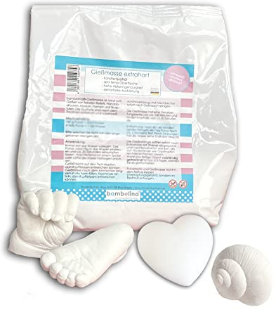 bambelina® weiße, feinste Gießmasse 1 kg, extrahart, Gips mit sehr feiner Oberfläche, härter als Alabastergips, lufttrocknend,bemalbar, Deutsches Produkt, für Skulpturen, Modellbau und Handabdrücke