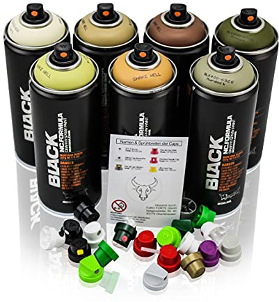 Montana Black Tarn Camouflage - Juego de botes de espray para graffiti, incluye tapa Toro Forte
