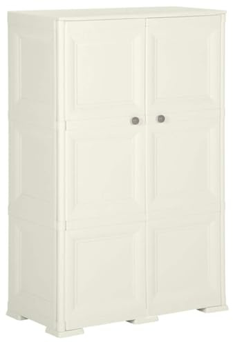 vidaXL Kunststoffschrank Haushaltsschrank Schrank Beistellschrank Geräteschrank Lagerschrank Putzmittelschrank 79x43x125cm Holzdesign Creme