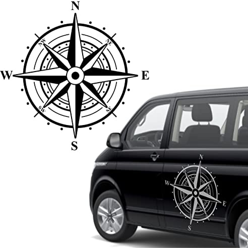 Aufkleber Kompass Windrose Aufkleber für Camper, Wohnmobil, Wohnwagen Fahrzeuge Karosserie - Offroad Sticker - Abenteuer Urlaub (60x60cm)