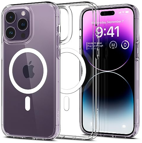 Spigen Ultra Hybrid MagFit Case for iPhone 14 Pro - Clear White | MagSafe Compatible, Anti-Yellowing Crystal Clarity, Patented Air Cushion, MIL-STD-810H Military-Grade Drop Protection