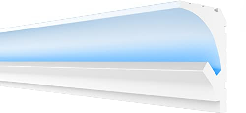 HEXIMO LED Stuckleisten 2in1, indirekte Beleuchtung Deckenleisten XPS Styropor Leisten für Wand-Deckenverkleidung (1,7 Meter HLED 1)