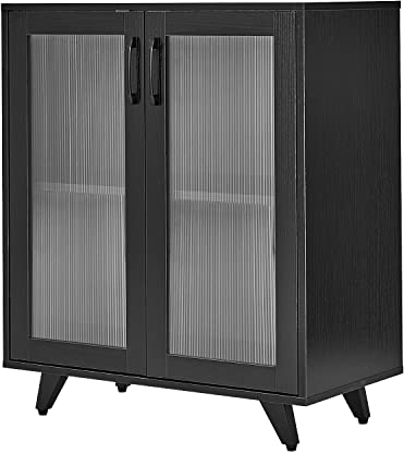Panana Kitchen Sideboard Buffet Cupboard with 2 Plastic Doors Dining Room Cabinet Porch Storage Unit (Black)
