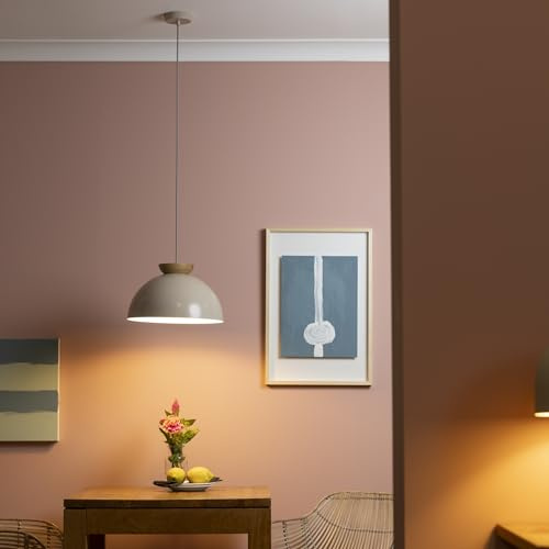Lightbox Pilz Hängelampe | max. 1,75 m Höhe, Ø 35 cm | Deko Pendelleuchte mit kürzbarem Kabel | E27 Fassung | Esszimmer-Lampe aus Metall/Holz in Hell-Braun/Grau