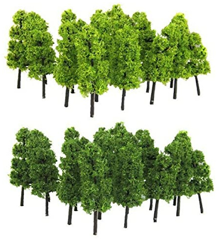 40 piezas de paisaje en miniatura, tren, ferrocarril, árboles, escala 1:200, verde para modelo de construcción, modelo de tren de mesa de arena