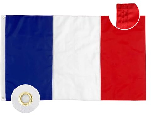 Qanmua Drapeau Français Premium 150 x 90cm, Nylon 210D 160 g/m² avec 2 Œillets en Laiton, Tricolore France Très Résistant pour Intérieur et Extérieur