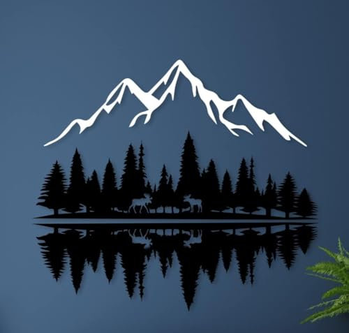 Berg Wanddekoration, Hirsch Metall, Wanddekoration für Haus, Wohnzimmer, Schlafzimmer und Büro, See Haus, Decor Geschenk, Wand aus Metall, Kunst Design (Hügel Weiß/Daunen Schwarz,105x120)