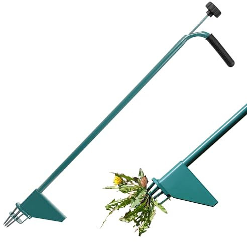 Weed Puller & Weed Remover Tool with Long Handle, Stand Up Weeder Hand Tool with 6 Claws and Grabber - Perfect for Dandelions, Thistles, Crabgrass etc - Green