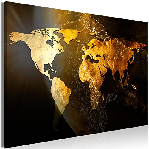 B&D XXL - Akustikbild Weltkarte Bilder Akustikschaum Hochleistungsschallabsorber Schallschutz Leinwand 1 tlg Wandbild Raumakustik Schalldämmung Landkarte Kontinente Sonne Abstrakt