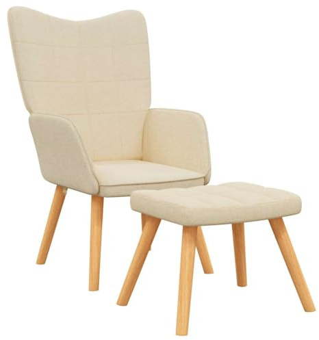 vidaXL Relaxsessel mit Hocker Creme Stoff