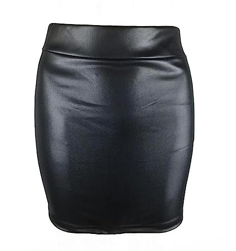 AYAZER Minifalda Flaca De Cuero Sintético Mate Falda Ajustada De Color Sólido De Cintura Alta para Mujer Verano-Negro-2XL