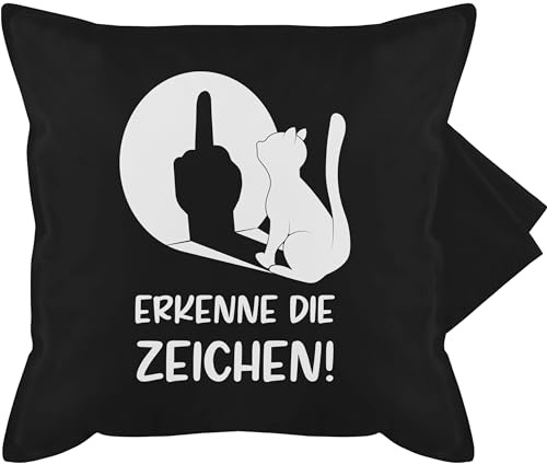 Kissenbezug - Kissen - Erkenne die Zeichen Katze - Stinkefinger Winkelkatze Mittelfinger Katzen - 50 x 50 cm - Schwarz - katzenkissen geburtstagsgeschenk für katzenliebhaber mit katzenmotiv
