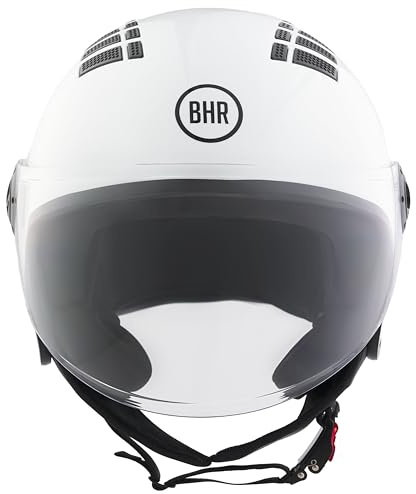 BHR Casco Demi-Jet, Casco Scooter 834 FLOW, Estivo, Bianco, M | Omologato ECE 22.06, Estivo con 16 Fori di Aerazione, Visiera Antigraffio e Sgancio Micrometrico, Uomo e Donna