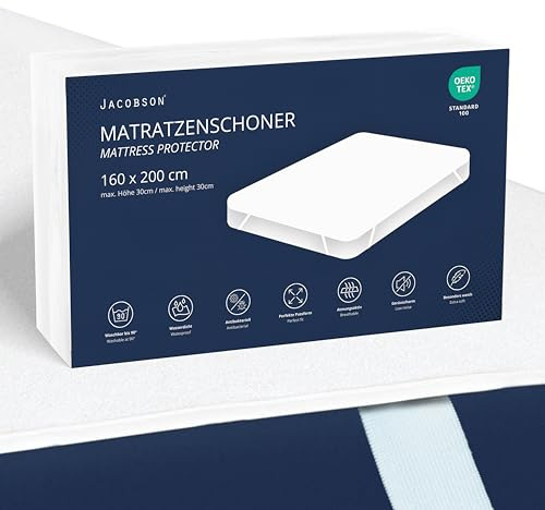 JACOBSON Matratzenschoner 160 x 200 cm - wasserdichte Matratzenauflage - atmungsaktiver Matratzenschutz (160x200cm)