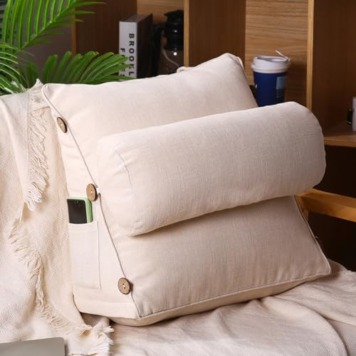 Abnehmbares Lesekissen, Rückenlehnenkissen für Bett, Stuhl, Sofa, Boden, langlebig, widerstandsfähig, entspannendes Kissen, gemütliches waschbares Rückenkissen, 60 x 20 x 50 cm, Weiß