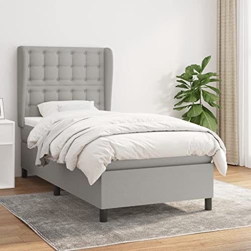 Gecheer Boxspringbett mit Matratze Bettgestell Bettrahmen Designerbett Gästebett Jugendbett Hellgrau 100x200 cm Stoff-Q75