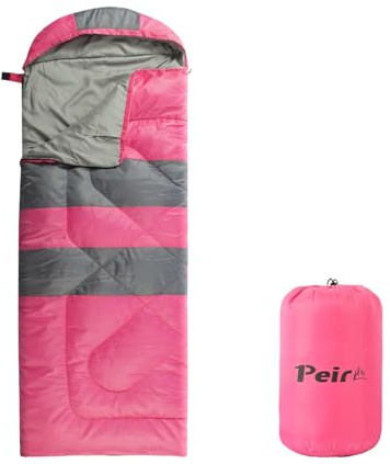 Peirhw Sleeping Bags, Backpacking Camping Sleeping Bag for Adults, 3 Season Warm & Cool Weather, Lightweight Waterproof Sleeping Bags with Compression Sack for Indoor Outdoor Camping Traveling, Pink