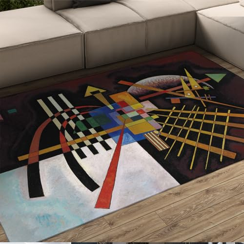 Wassily Kandinsky Kunstwerk Bereich Teppich Braun -Rot Abstrakte geometrische Teppiche Impression Wohnzimmer Teppich für Schlafzimmer Küche Rutschfester Teppich 135x170cm