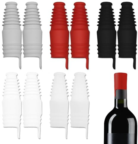 BOSOIRSOU 10pcs Screw Wine Stoppers, Silicone Beverage Wine Bottle Sealer, Black, Red, White, Gray, Transparent