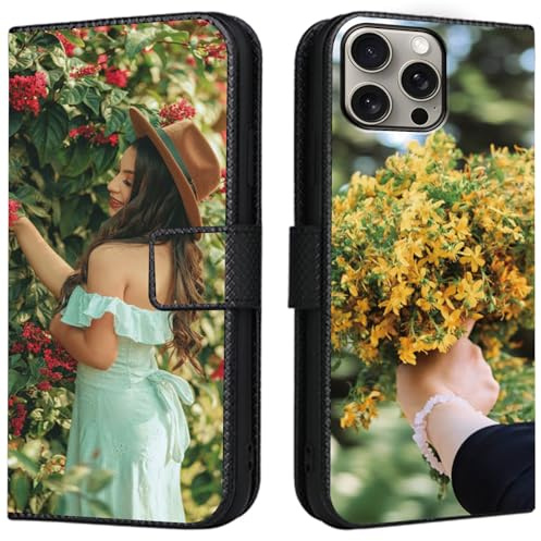 CAXKJE Lederhülle für iPhone 11 Personalisierte Handy Hülle,mit Eigenem Foto Bild Text Individuelle Schutzhülle,Leder Flip Case Schutzhülle Stoßfest Hülle -SAMHD-Black