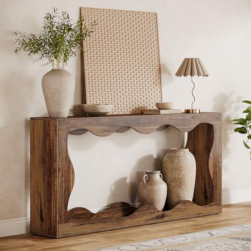 Tribesigns Table console de ferme de 160 cm avec rangement, table de canapé derrière le canapé, longue table d'entrée, table console étroite, table de couloir pour entrée, salon, marron