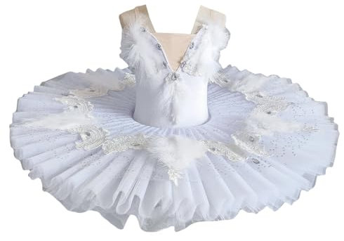 Xytraiihw Weißes Professionelles Ballett-Tutu Für Mädchen, 2024 Swan Performance-Kleidung Tanzkostüm Platter Pancake Ballerina Partykleid,Weiß,160