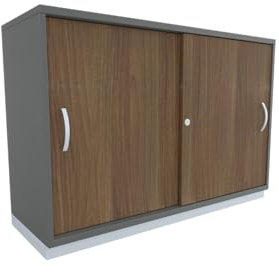 Geramöbel Schiebetürenschrank mit Mittelseite, 2 Dekor-Einlegeböden, abschließbar, 1200x425x768, Nussbaum/Onyx