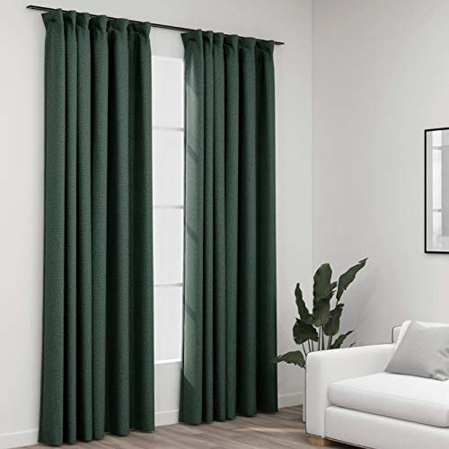 Bulliing Verdunkelungsvorhänge Haken Leinenoptik 2 STK. Grün 140x245 cm Verdunkelungsgardine, Blackout Vorhang Blickdicht abdunkelnd
