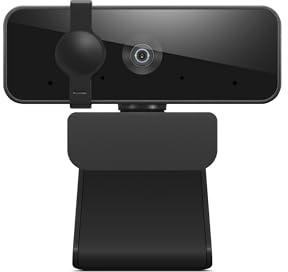 Lenovo Cámara Web HD 1080p (300 FHD), Color Negro con Gran Angular de 95°, rotación de 360° e inclinación, micrófonos duales, Obturador de privacidad