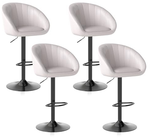 Youhauchair Barhocker 4er Set, Höhenverstellbar Mit Lehne Und Fußstütze - Atmungsaktives Und Schmutzabweisendes Leinengewebe, Beige