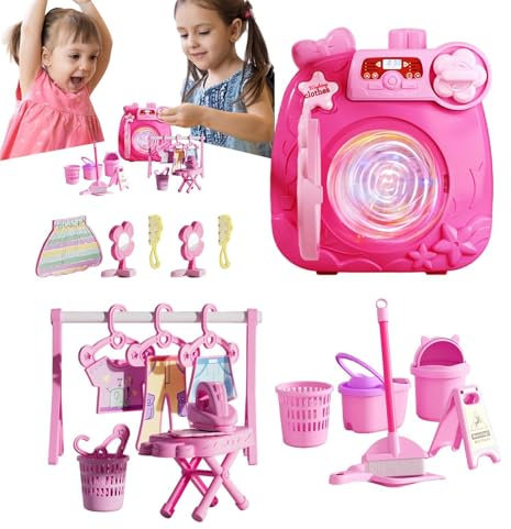 Doll House Washing Machine Toys, Miniature Accessories for Kids, Washer Laundry Toy Set, Kids Washer and Dryer, Educational Play Toys, Interactive Accessories, Birthday for Kids