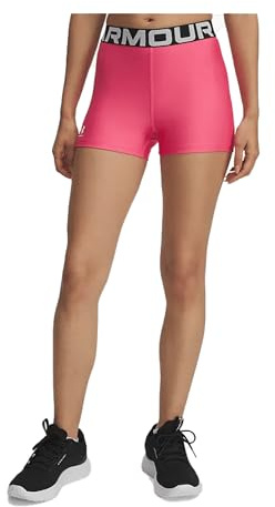 Under Armour Donna HeatGear Shorty, Pantaloni Corti Allenamento Super Leggeri e Traspiranti, Shorts Sportivi da Palestra con Elastico in Vita a Vista e Dettaglio con Logo,Super Pink/White,SM