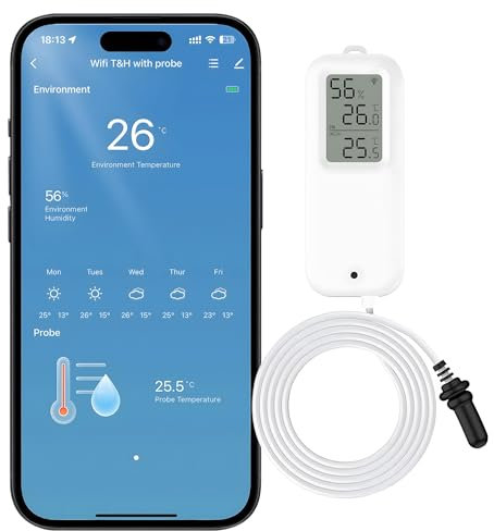 Comboss Sensore termometro Igrometro WiFi – Sensore di temperatura e umidità wireless per interni ed esterni con sonda esterna, per serra cantina vino