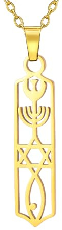 unift Hanoukka Menorah Étoile de David Collier en Acier Inoxydable pour Femmes Sceau Messianique Mezuzah Étoile Hébreu Chandelier Pendentif Colliers Alliance Bijoux Religieux Cadeaux, taglia unica,