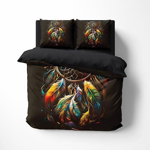 FEBE 3D Bettwäsche Traumfänger Bettbezug-Set 135x200 + Kissenbezug 80x80 cm Wendebettwäsche 2 Teilig mit Reißveschluss