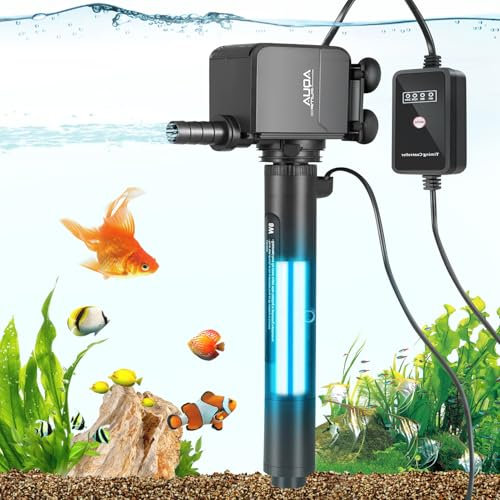 Aolawco U-V Aquarium Filter für 120-900 Liter, 4 in 1 Aquarium Innenfilter mit Zeitschaltuhr, 8W Lampe Anti Algen U-V KläRer, 20W 1200L/H KläRer Aquariums Pumpe