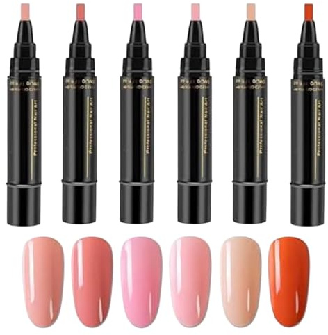 Bolígrafos de esmalte de uñas para uñas, bolígrafos de esmalte de uñas para mujeres, Rotuladores de pintura para esmalte de uñas en gel de 6 colores de secado rápido, Ningunos accesorios ULTRAVIOLETA